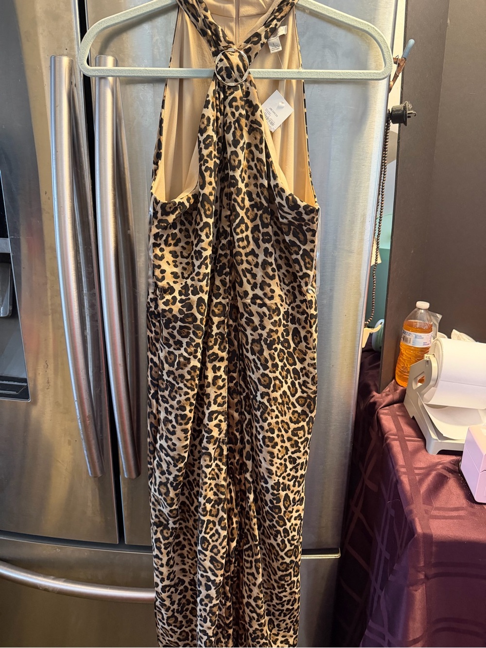 Cato Leopard Halter Jumpsuit in Tan and Black